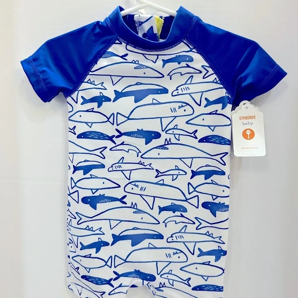 Gymboree Blue and White Rashguard Swim Top